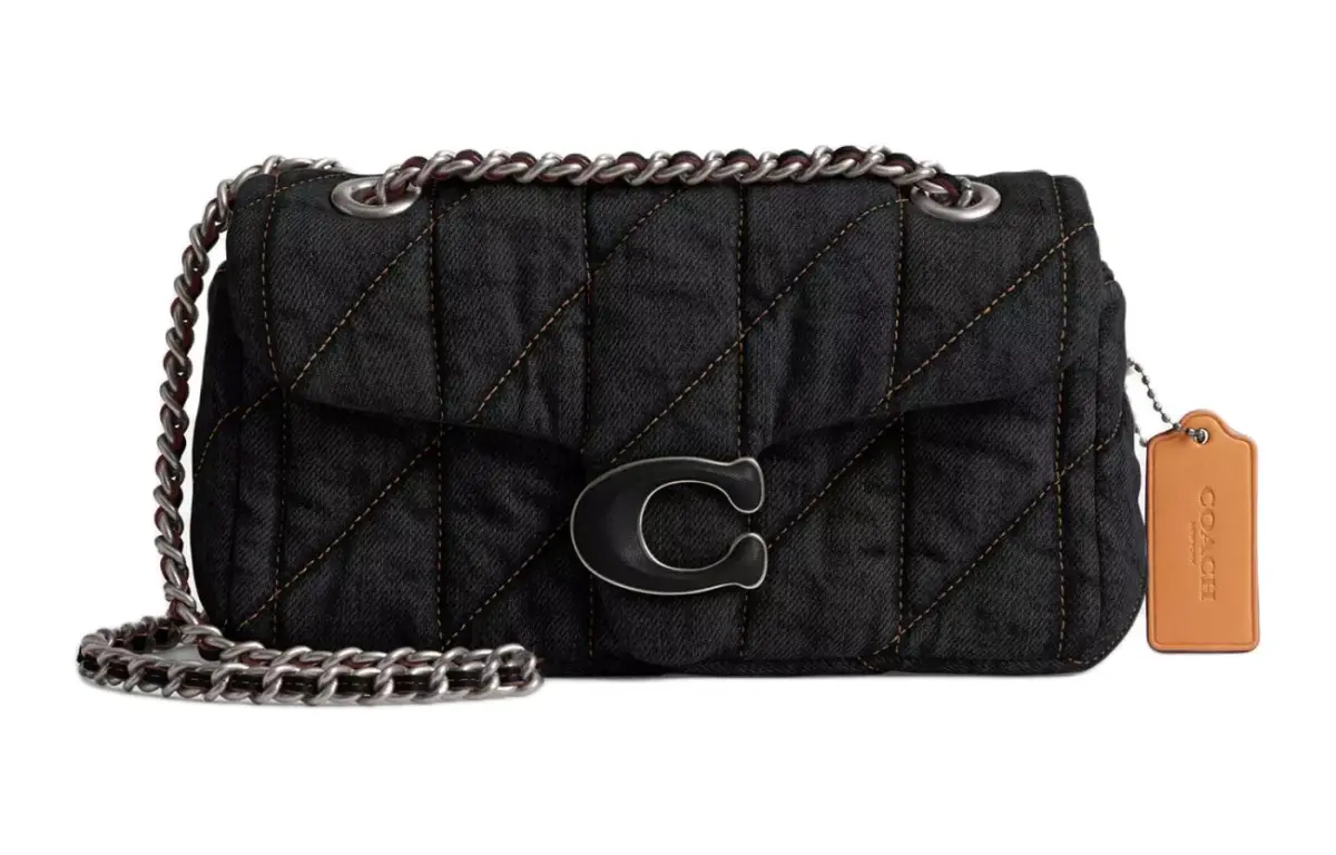 COACH Tabby Denim With Nappa Leather Portable Crossbody Bag, Shoulder Bag Small Women's Silver Black