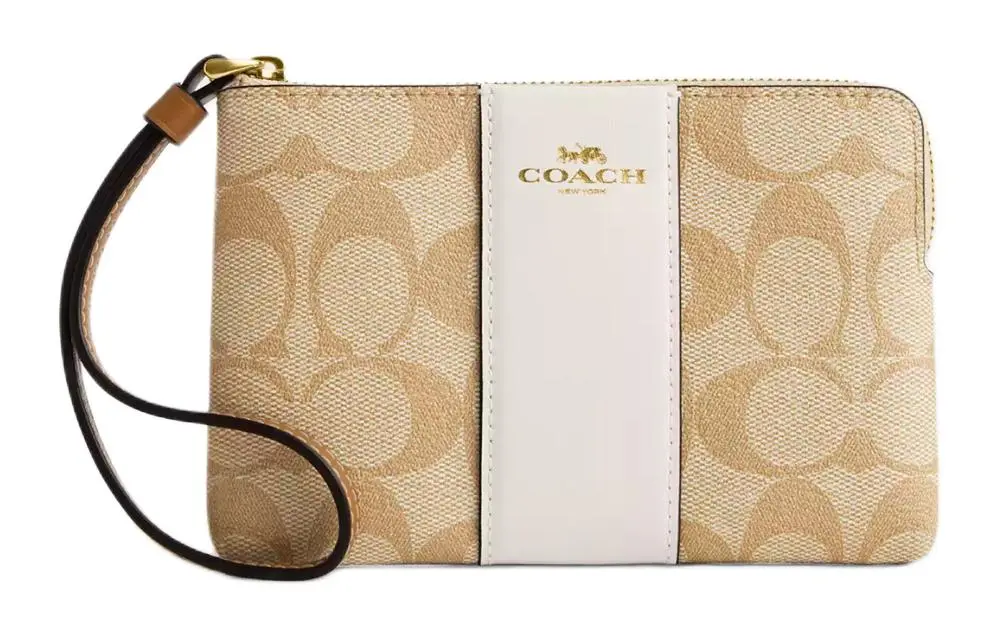 COACH Corner Zip Coated Canvas With Recycled Leather Clutch Mini Women's Light Khaki