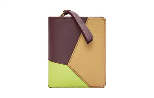 LOEWE Puzzle Classic Calfskin Wallet Women's Sahara With Burgundy And Fennel