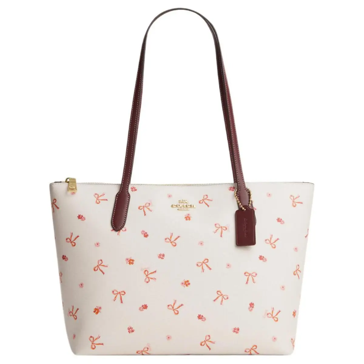 COACH Zip Top Tote Canvas With Leather Tote Bag, Shopping Bag, Handbag, Shoulder Bag Large Women's Multicolor