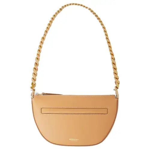 Burberry Olympia Zip Closure Leather Arlon Shoulder Bag, Crescent Bag, Handbag, Shoulder Bag Women's Khaki