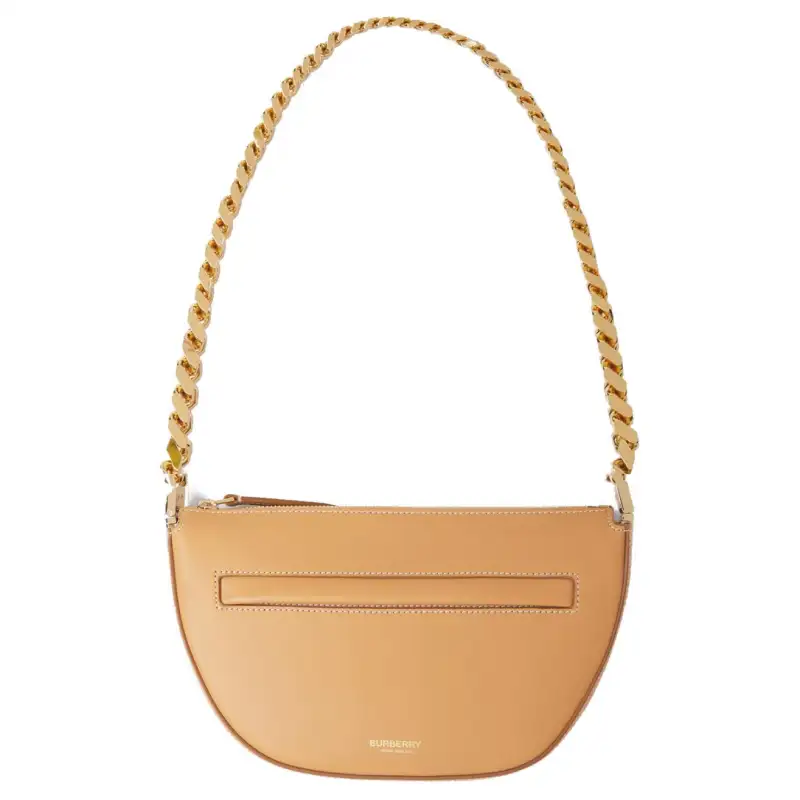Burberry Olympia Zip Closure Leather Arlon Shoulder Bag, Crescent Bag, Handbag, Shoulder Bag Women's Khaki