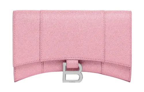 Balenciaga Hourglass Xs Wallet On Chain In Sparkling Fabric Pink