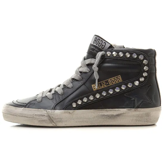 Golden Goose Slide Distressed Studded Sneakers