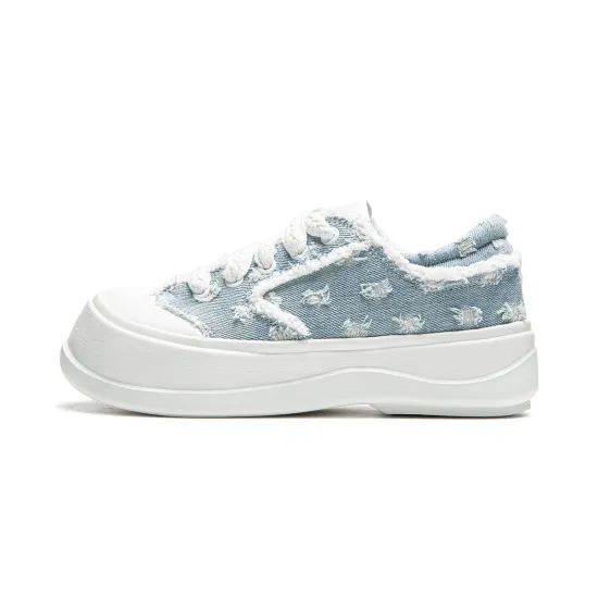 LiNing Honey Platform Anti Slip Wear Resistant Low Top Casual Shoes Women's Floral Blue
