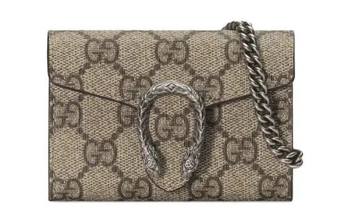 GUCCI Dionysus Canvas With Leather Handbag Coin Purse Extra Mini Women's Beige & Ebony
