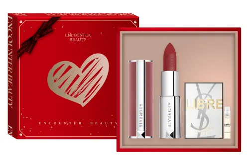 Givenchy, velvet gift box, makeup primer, matte set, moisturizing lipstick, perfume for professional use, translucent shading, sample