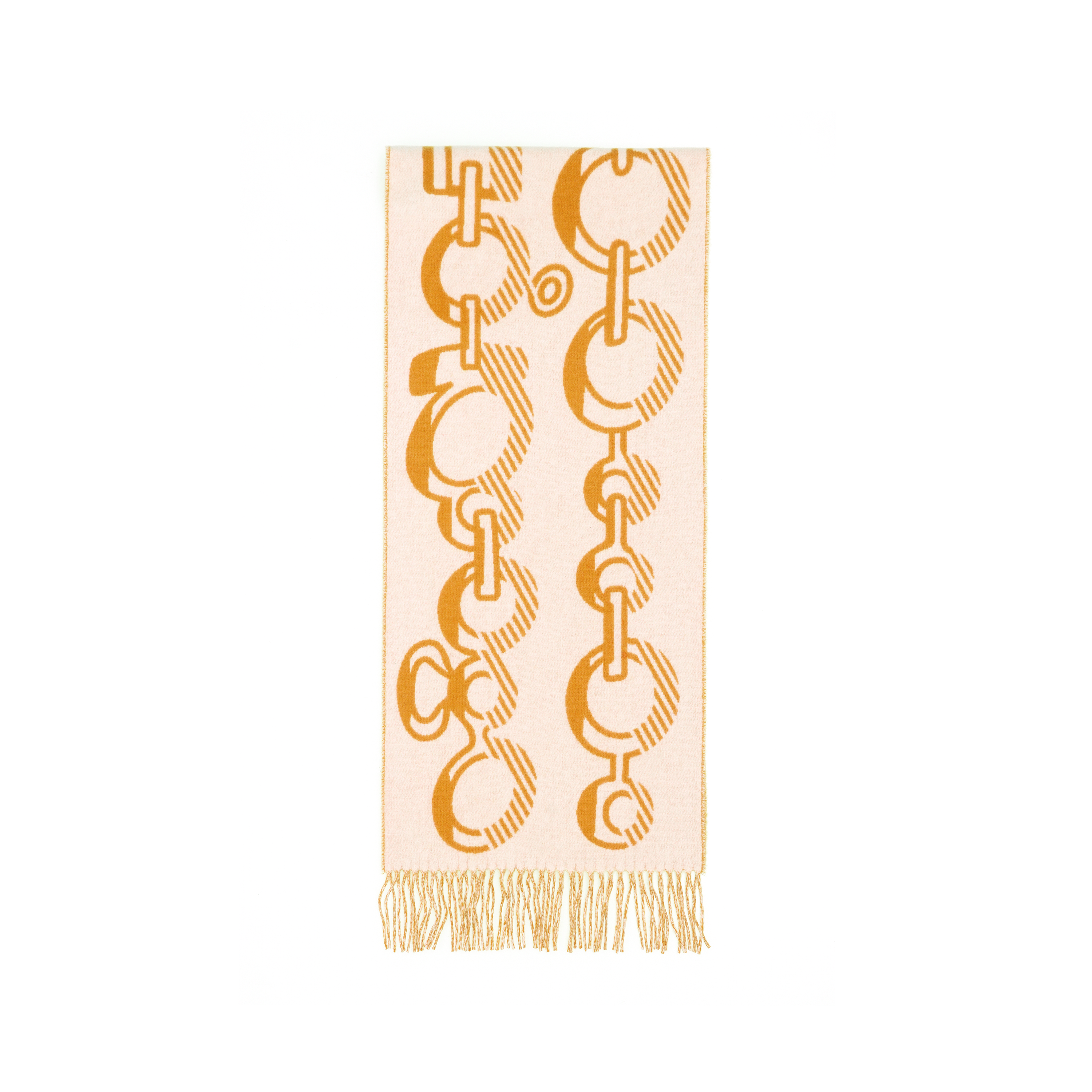 HERMES Cashmere Knit Scarves Women's White/Ochre Yellow