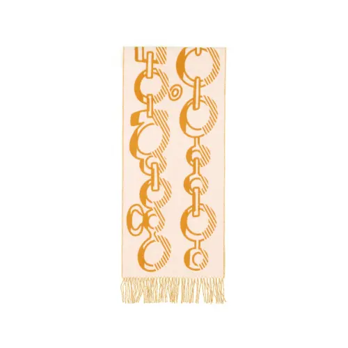 HERMES Cashmere Knit Scarves Women's White/Ochre Yellow