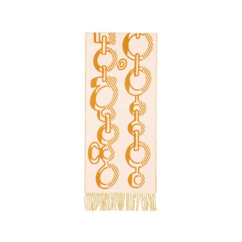 HERMES Cashmere Knit Scarves Women's White/Ochre Yellow