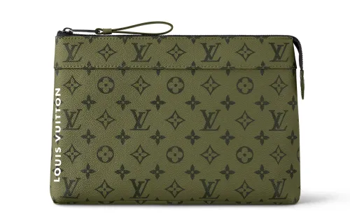 LOUIS VUITTON Pochette Voyage Canvas With Leather Trim Clutch Regular Unisex Army Green