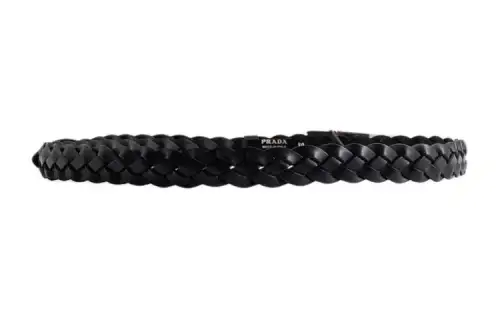 PRADA Triangle Logo Plaque Fringed Belt