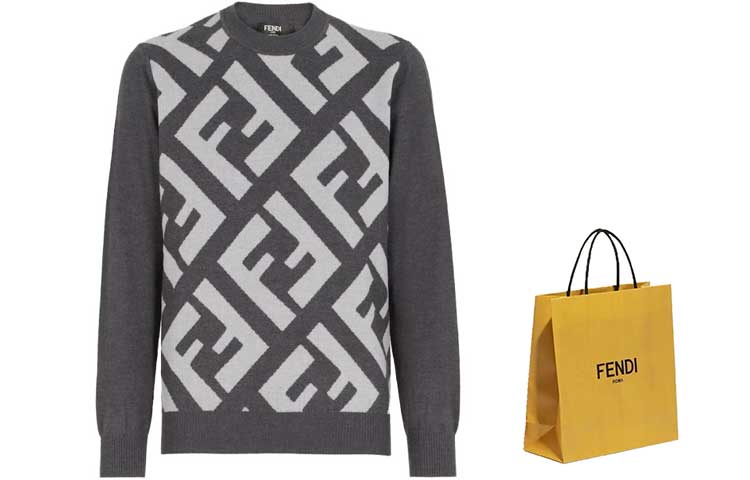 Мужской свитер Fendi Grey Wool jumper (серый) — фото 3