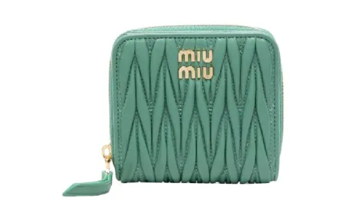 MIU MIU Leather Card Holder, Wallet Women's Green