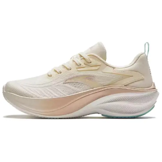 Anta Cushioning Slip Resistant Low Top Running Shoes Women's Light Beige White