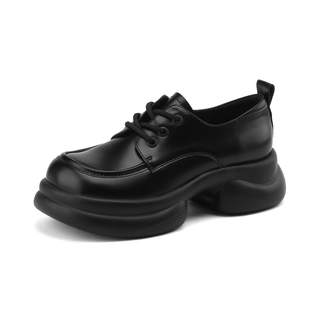 JOSINY soft-soled lace-up small leather shoes, platform thick soles for heightening, simple and versatile casual loafers, women's style