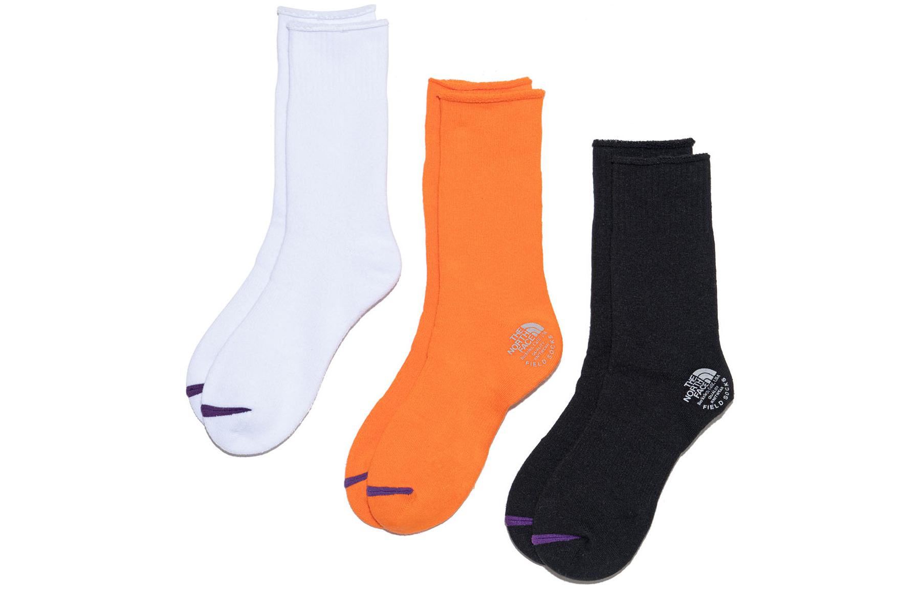THE NORTH FACE PURPLE LABEL Knee High Socks Unisex 3 Pack White+Orange+Black