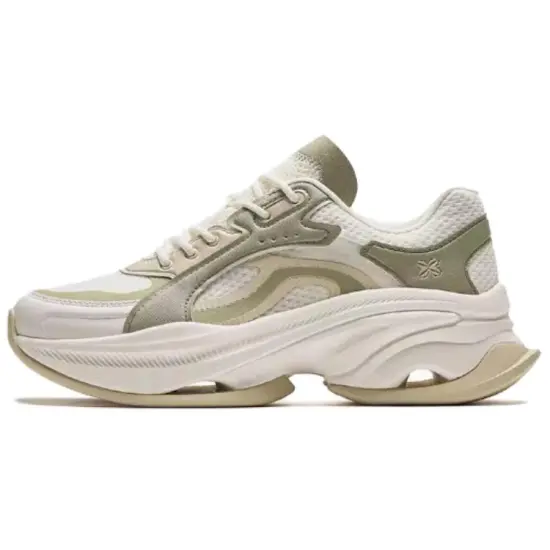 Anta Cushioning Anti Slip And Wear Resistant Height Increasing Low Top Chunky Sneakers Women's White Green Yellow