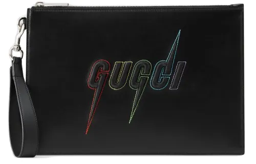 GUCCI Leather Clutch Men's Black