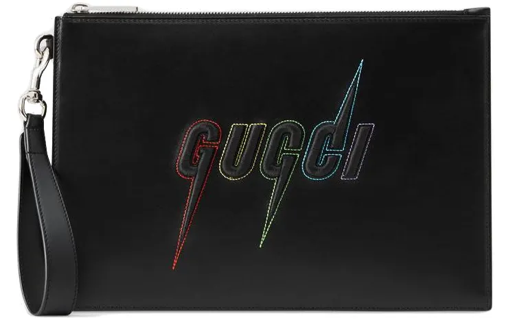 GUCCI Leather Clutch Men's Black