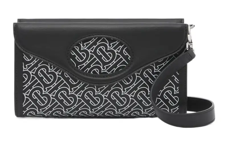 Burberry Cow Leather Pocket Bag Shoulder Bag Regular Men's Black & White