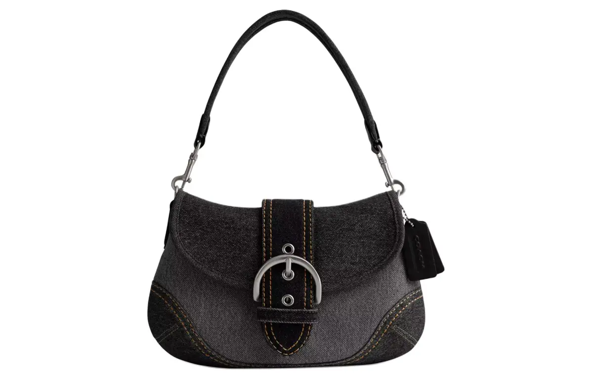COACH Soho Denim With Recycled Leather Wallet Shoulder Bag Large Women's Black
