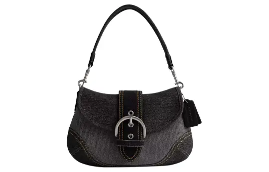 COACH Soho Denim With Recycled Leather Wallet Shoulder Bag Large Women's Black