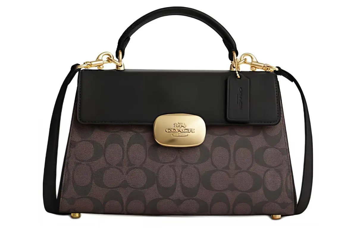 COACH Eliza Artificial Leather With Cow Split Leather Shoulder Bag, Crossbody Bag, Handbag Large Women's Brown & Black