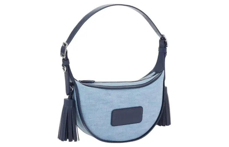 KENZO 100% Cotton HOBO Bag, Shoulder Handbag Small Women's Stone Drift White Blue