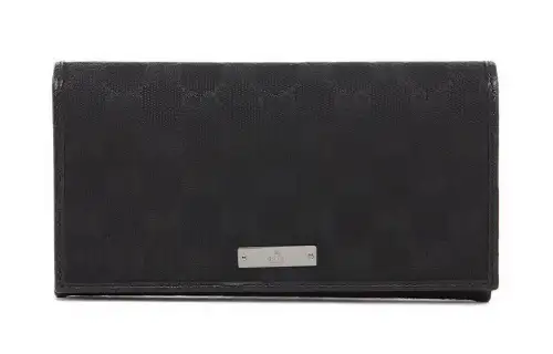 GUCCI Canvas With Leather Long Foldable Wallet Unisex Black