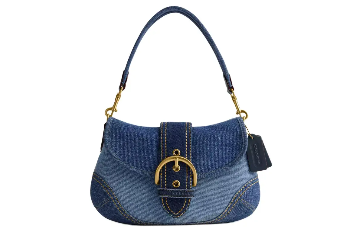 COACH Soho Fabric With Recycled Leather Wallet Shoulder Bag Large Women's Denim Blue