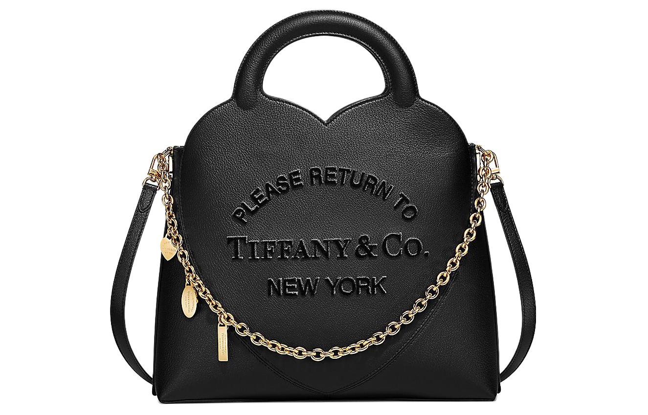 TIFFANY & CO. Tiffany Return to Tiffany Series Inlaid Pendant Chain Link Jewelry Heart-shaped Pattern Goat Leather Tote Bag Tote Bag Shopping Bag Shoulder Handbag Small Women's Black