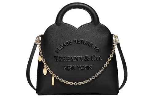 TIFFANY & CO. Tiffany Return to Tiffany Series Inlaid Pendant Chain Link Jewelry Heart-shaped Pattern Goat Leather Tote Bag Tote Bag Shopping Bag Shoulder Handbag Small Women's Black