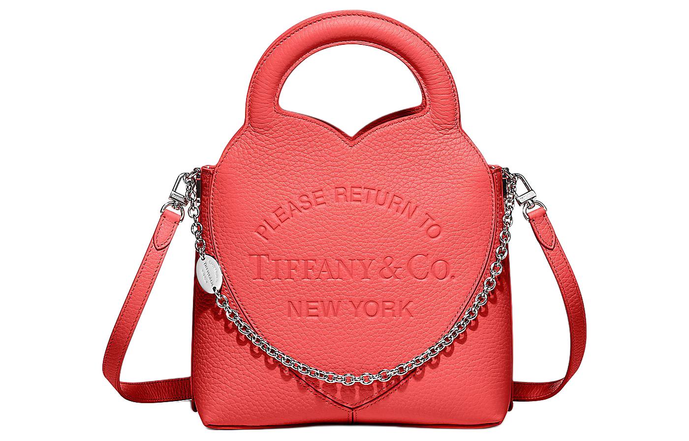 Tiffany Return to Tiffany™ Collection Heart Pattern Inlaid Charm Chain Link Jewelry Taurillon Leather Tote Bag Tote Bag Shopping Bag Shoulder Crossbody Handbag Mini Women's Hibiscus Red