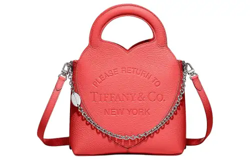Tiffany Return to Tiffany™ Collection Heart Pattern Inlaid Charm Chain Link Jewelry Taurillon Leather Tote Bag Tote Bag Shopping Bag Shoulder Crossbody Handbag Mini Women's Hibiscus Red