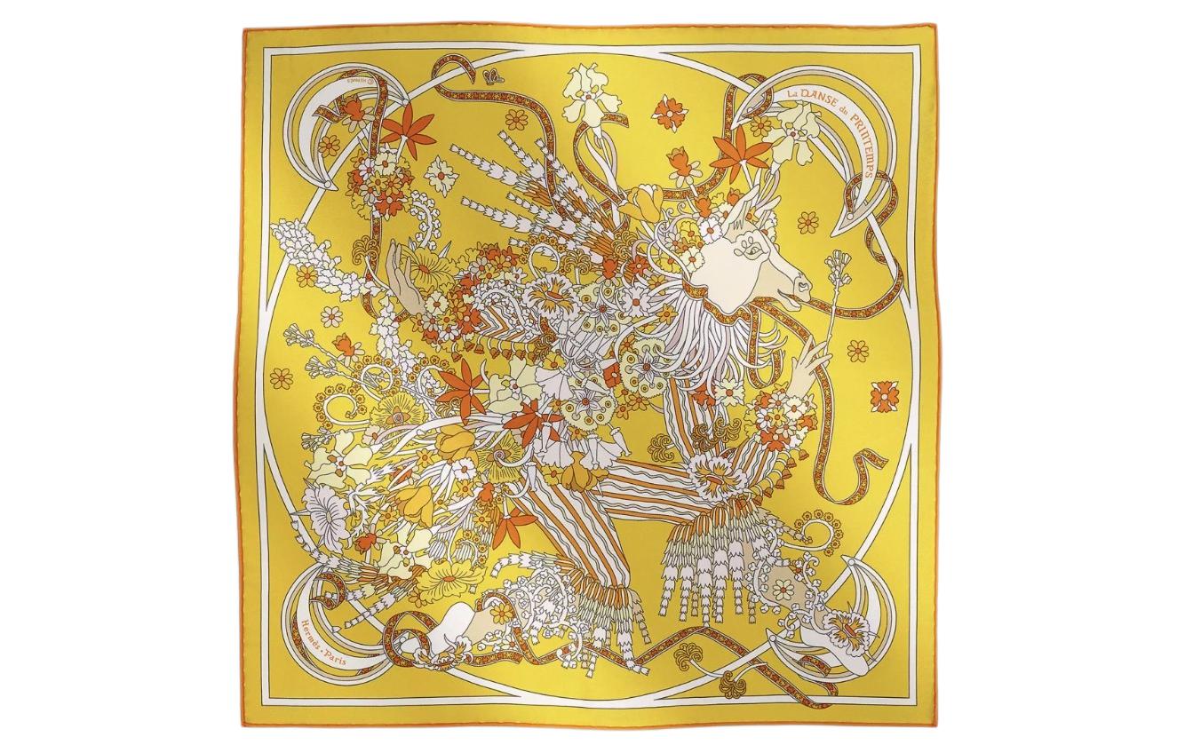 HERMES Patterned Print Scarves Unisex Yellow
