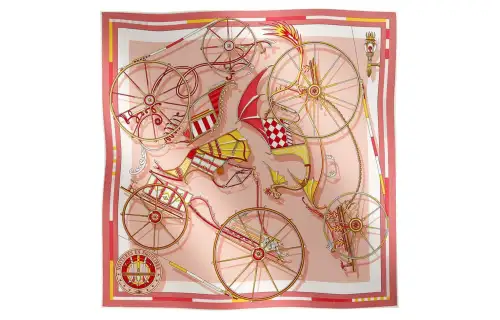 HERMES Carriage Print Scarves Unisex Pink