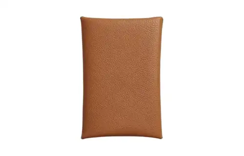 HERMES Calvi Evercolor Leather Card Holder Women's 37 Gold Brown