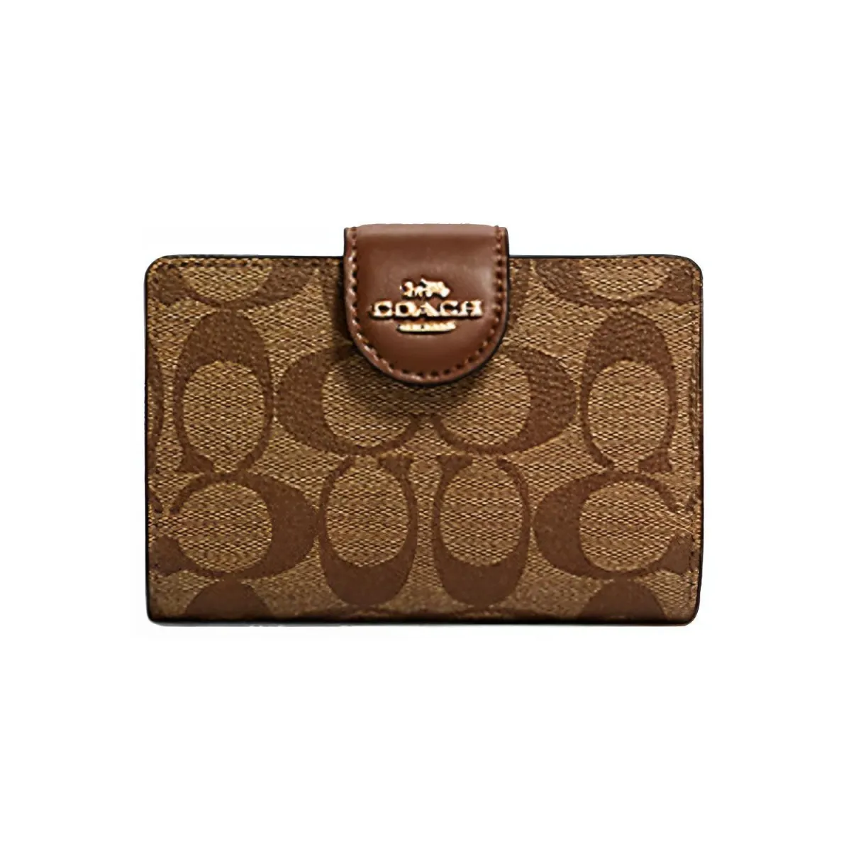 COACH Corner Zip Coated Canvas With Leather Clutch Wallets Medium Women's Brown