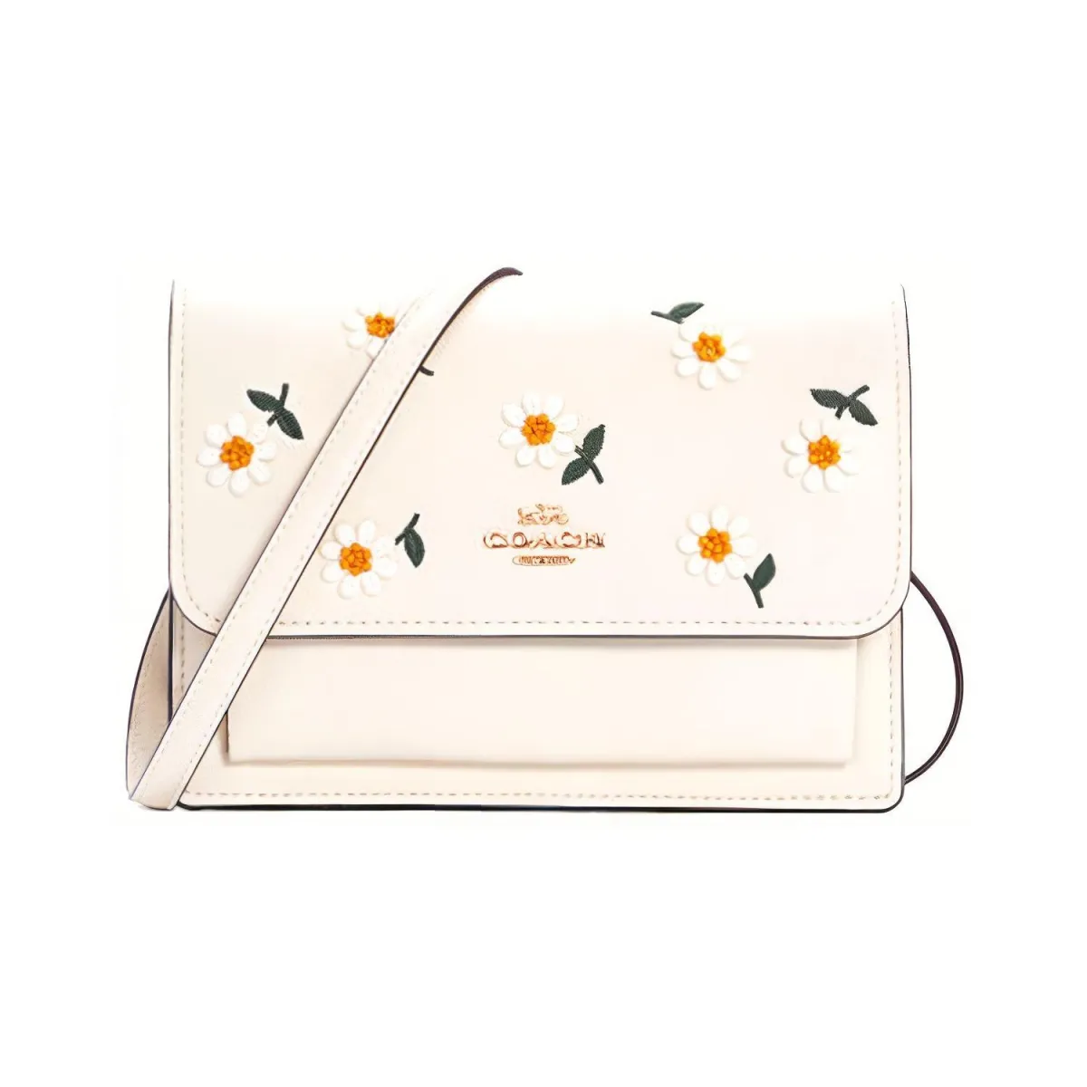 COACH Foldover Leather Crossbody Bags Small Women's White