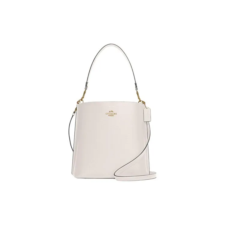 COACH Mollie Solid Color Leather Bucket Bag, Handbag, Shoulder Bag, Crossbody Bag 28 Women's Chalk White