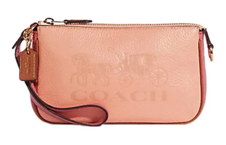 COACH Nolita Pebbled Leather Pochette Shoulder Bag Wrist Bag Clutches Small Women's Dark Pink & Light Pink