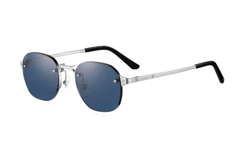 CARTIER Metal Irregular Shape Sunglasses Unisex Silver