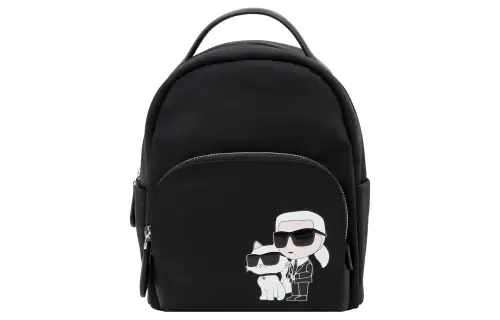 KARL LAGERFELD Solid Color Simple Logo Patch Zipper Closure Regenerated Nylon Backpack Women's Black