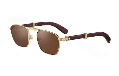 CARTIER Wooden Irregular Shape Sunglasses Unisex Gold