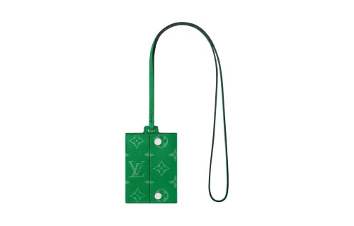 LOUIS VUITTON Cowhide Patchwork Canvas Card Holder Men's Cactus Green