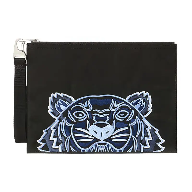 KENZO Nylon Fabric Handbag Clutch Large Men's Black Blue Multicolor