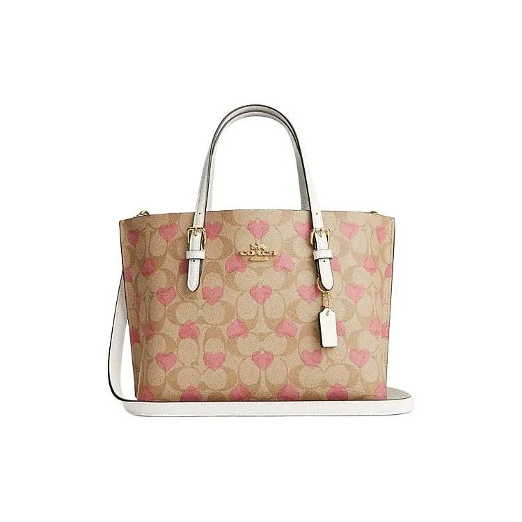 COACH Mollie Artificial Leather Tote Bag, Shopping Bag, Handbag Medium Women's Light Khaki & Chalk White