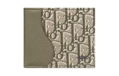 DIOR Fabric With Grain Cow Leather Wallet Men's Khaki