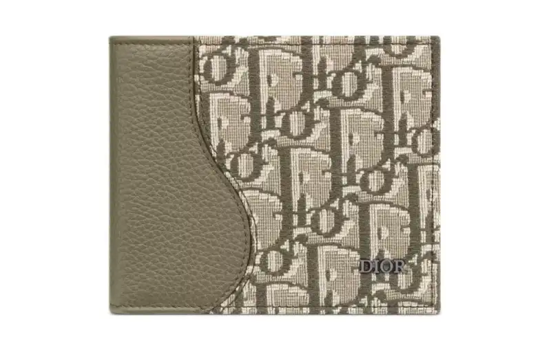 DIOR Fabric With Grain Cow Leather Wallet Men's Khaki